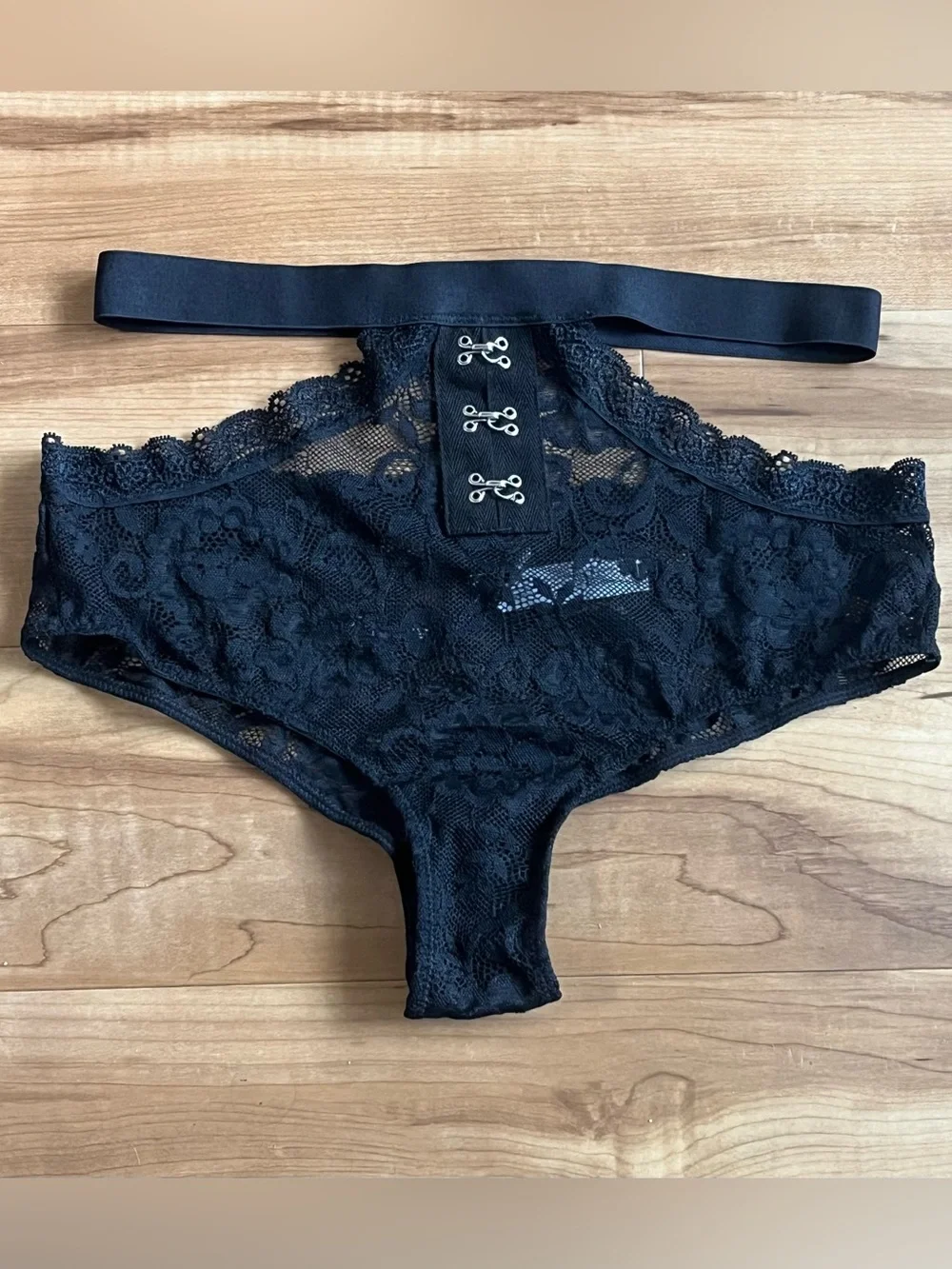 Adore Me Black Lace Cheeky Panty w/ Hook Detail NWT Y2K Lingerie - Picture 2 of 8